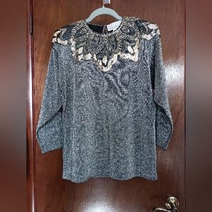 Larisa Silver Top With Silver Sequence Embellishments